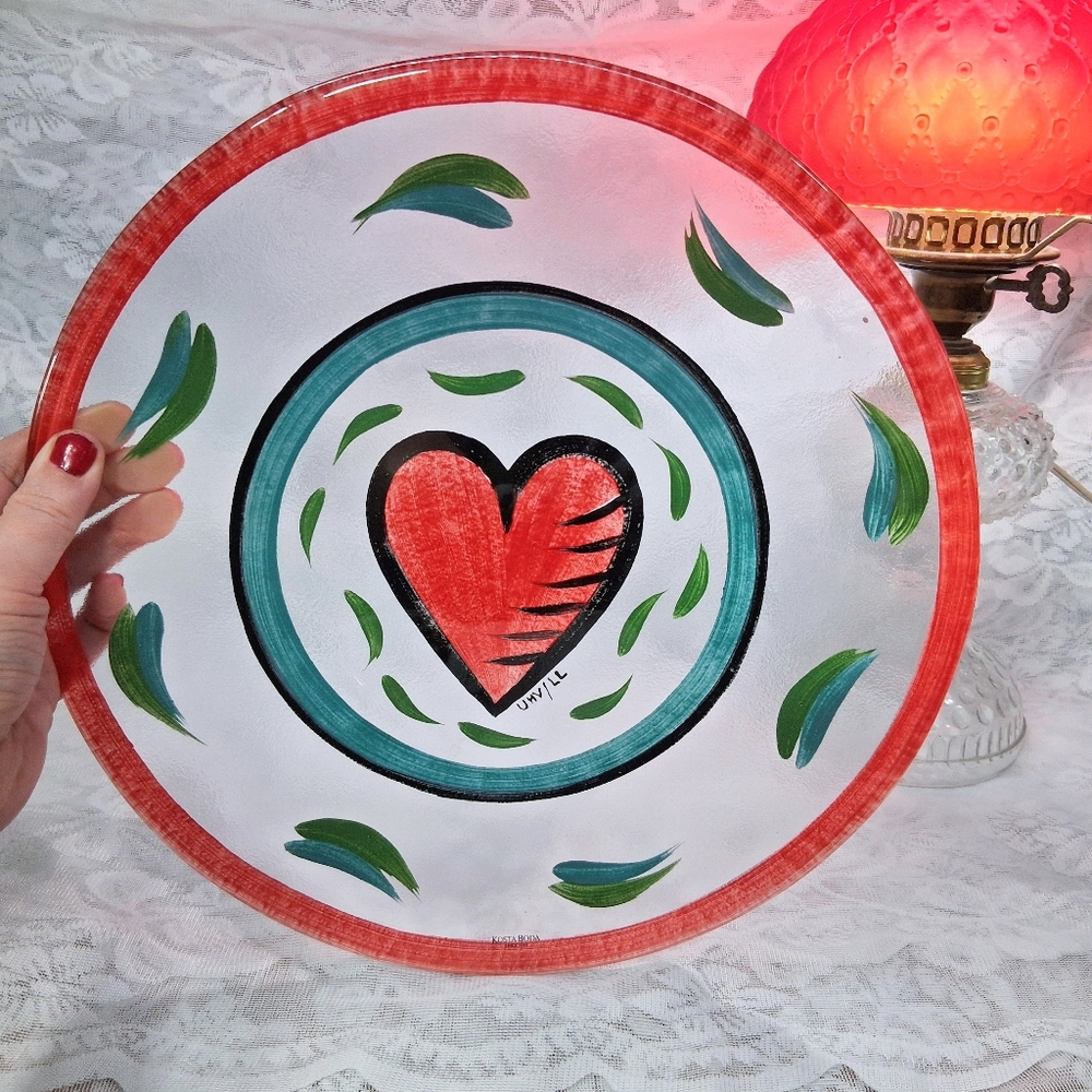 Kosta Boda Heart Art Glass Ulrica Hydman-Vallien Plate Heart Dish